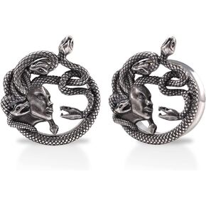 1 Pair Stainless Steel Ear Gauges Tunnels Ouroboros Snake Eat Tails Silver Vintage 2g-1 Inch Double Flare For Men For Women