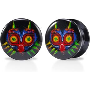 1 Pair Acrylic Solid Screw On Ear Plugs Tunnels Allergy Free 2g- 1 Inch Stretcher Steampunk Graffiti Pattern Color Painting For Women For Men Body Piercing Jewelry
