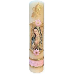 Guadalupana Virgen de Guadalupe Artisan Pink Candle Cirio Vela de la Guadalupana Fe Catolica