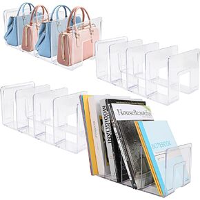 4 Pack Clear Acrylic Desk File Sorter Purse, Handbag Organizer Clutch Divider Mesh Folder Office Supplies Stand Bookshelf, Purse Display Stand Storage Organizer - 4 Sections