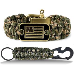 سوار Jungle Camo Paracord من شركة Hero - سوار النجاة للرجال مع علم الولايات المتحدة الأمريكية البرونزي - 3 أحجام قابلة للتعديل للاستعداد التكتيكي، L in Kuwait