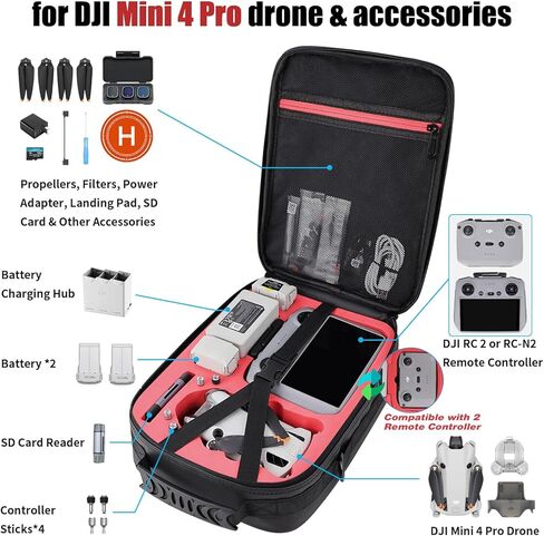 Mini 4 Pro Case, Carrying Case for DJI Mini 4 Pro, Mini 3/3 Pro Drone Fly More Combo Accessories Shoulder Bag Travel Storage Backpack Compatible with DJI RC 2/DJI RC/N1/N2 Remote Controller in Kuwait