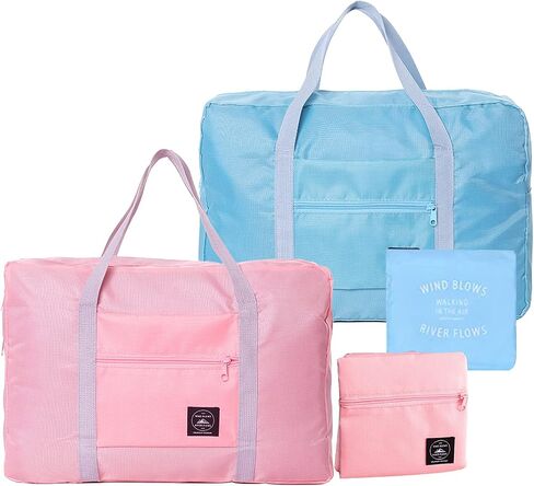 2 Pack Foldable Travel Duffle Bag 25L Lightweight, Luggage Sports Gym Water Resistant Nylon, Sport Totes, Shoulder Shopping Bag, for Men, Women (Pink + Green)… in Saudi Arabia