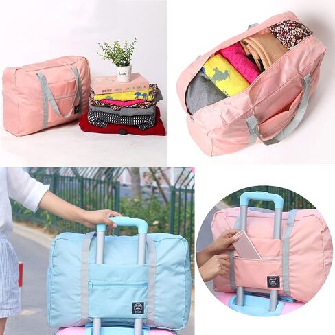 2 Pack Foldable Travel Duffle Bag 25L Lightweight, Luggage Sports Gym Water Resistant Nylon, Sport Totes, Shoulder Shopping Bag, for Men, Women (Pink + Green)… in Saudi Arabia