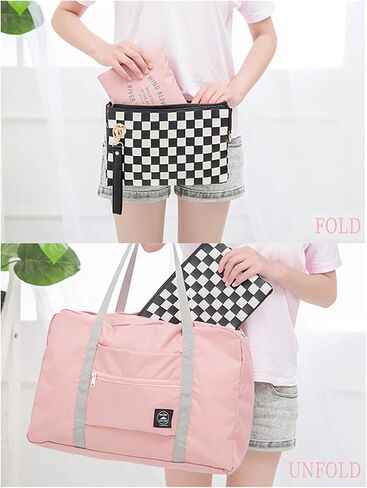 2 Pack Foldable Travel Duffle Bag 25L Lightweight, Luggage Sports Gym Water Resistant Nylon, Sport Totes, Shoulder Shopping Bag, for Men, Women (Pink + Green)… in Saudi Arabia