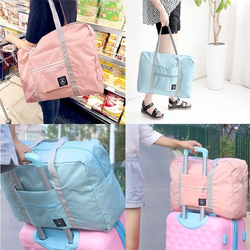 2 Pack Foldable Travel Duffle Bag 25L Lightweight, Luggage Sports Gym Water Resistant Nylon, Sport Totes, Shoulder Shopping Bag, for Men, Women (Pink + Green)… in Saudi Arabia