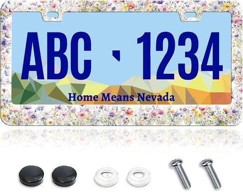 Spring Wildflower Floral License Plate Frame Colorful Watercolor Wildflower Insects 12.3″ x 6.3″ Aluminum License Plate Cover and CA Screws and Black Screw Caps 1 Pack in Saudi Arabia
