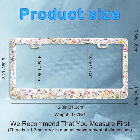 Spring Wildflower Floral License Plate Frame Colorful Watercolor Wildflower Insects 12.3″ x 6.3″ Aluminum License Plate Cover and CA Screws and Black Screw Caps 1 Pack in Saudi Arabia