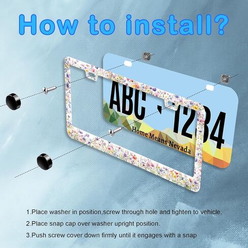 Spring Wildflower Floral License Plate Frame Colorful Watercolor Wildflower Insects 12.3″ x 6.3″ Aluminum License Plate Cover and CA Screws and Black Screw Caps 1 Pack in Saudi Arabia