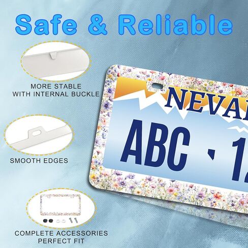 Spring Wildflower Floral License Plate Frame Colorful Watercolor Wildflower Insects 12.3″ x 6.3″ Aluminum License Plate Cover and CA Screws and Black Screw Caps 1 Pack in Saudi Arabia