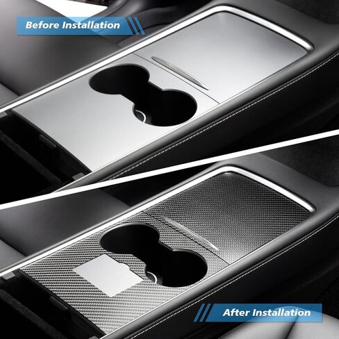 سبويلر من ألياف الكربون الحقيقية لطراز تسلا 3 قطعة واحدة من غلاف وحدة التحكم المركزية من ألياف الكربون الحقيقية (مجموعة من 2) لملحقات تسلا موديل 3 2023-2017 أسود لامع in Kuwait