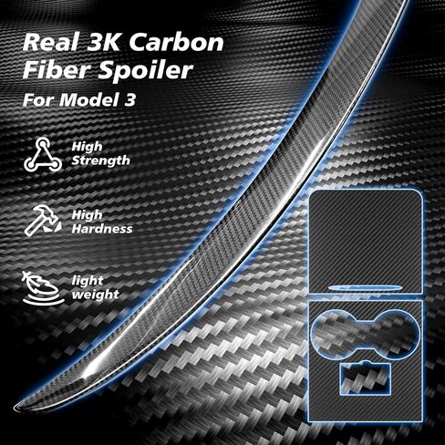 سبويلر من ألياف الكربون الحقيقية لطراز تسلا 3 قطعة واحدة من غلاف وحدة التحكم المركزية من ألياف الكربون الحقيقية (مجموعة من 2) لملحقات تسلا موديل 3 2023-2017 أسود لامع in Kuwait