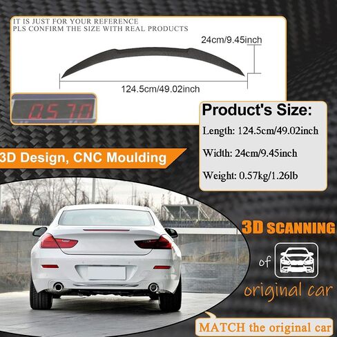 MCARCAR KIT Trunk Spoiler يناسب BMW 6 Series F06 F13 640i 650i M Sport M6 Gran Coupe 2Door Sedan 4Door 2012-2018 غطاء التمهيد الخلفي Highkick Spoiler Wing Lip (ألياف الكربون) (جناح الجذع) in Kuwait