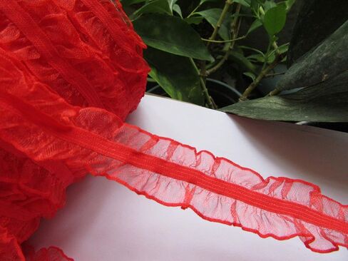 YYCRAFT 10 Yards Elastic Craft Lace Trim,1" Wide Double Ruffle Organza Trim for DIY Headband,Clothes Sewing Embellishment(Red) in Saudi Arabia