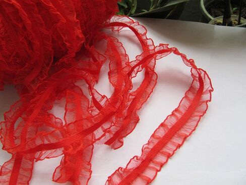YYCRAFT 10 Yards Elastic Craft Lace Trim,1" Wide Double Ruffle Organza Trim for DIY Headband,Clothes Sewing Embellishment(Red) in Saudi Arabia