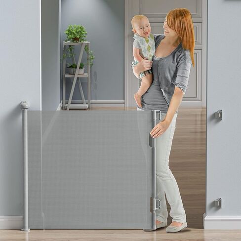 بوابات أطفال قابلة للسحب، بوابة أطفال BabyBond للسلالم بعرض إضافي 59 بوصة × 33 بوصة طول للأطفال أو الحيوانات الأليفة في الأماكن المغلقة أو الهواء الطلق، بوابات للكلاب للمداخل والسلالم والممرات (33 * 59 بوصة، رمادي ومثقاب) in Kuwait