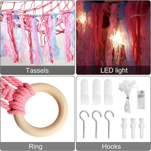 شبكة أو أرجوحة حيوانات محشوة مع ضوء LED، مقاس 59 بوصة × 43 بوصة × 43 بوصة، ديكور غرفة حامل أرجوحة حيوانات محشوة مع شرابات لغرفة لعب الأطفال وغرفة نوم الأطفال in Kuwait