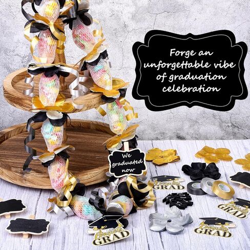 Aodaer 12 Sets 2024 Graduation Candy Lei Making Kit Candy Lei Tubing Include Mesh Poly Tubing 197 Yard Gift Ribbon Grad Petal Clip Mini Chalkboards Grad Cap Card for Crafts Graduation Party Gift, Gold in Saudi Arabia