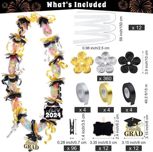Aodaer 12 Sets 2024 Graduation Candy Lei Making Kit Candy Lei Tubing Include Mesh Poly Tubing 197 Yard Gift Ribbon Grad Petal Clip Mini Chalkboards Grad Cap Card for Crafts Graduation Party Gift, Gold in Saudi Arabia