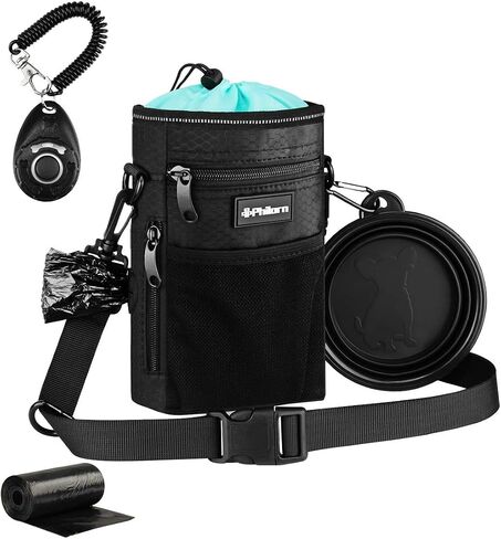 PHILORN Dog Training Treats Pouch, Water-Resistant Reflective Pet Dog Treat Pouch Bag with Poop Bag and Built-in Dispenser, Collapsible Bowl, Clicker, Easy-to-Clean Liner, 3 Ways to Wear in Saudi Arabia