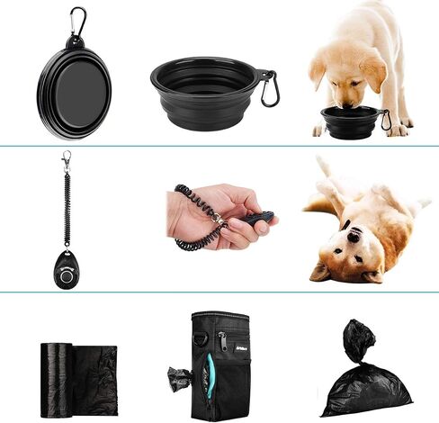 PHILORN Dog Training Treats Pouch, Water-Resistant Reflective Pet Dog Treat Pouch Bag with Poop Bag and Built-in Dispenser, Collapsible Bowl, Clicker, Easy-to-Clean Liner, 3 Ways to Wear in Saudi Arabia
