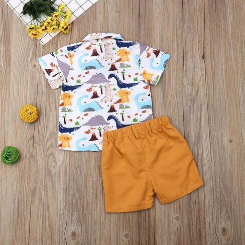 Toddler Boys Dress Clothes Kids Animal Print Button Down Shirt Solid Color Shorts Boys Summer Gentleman Suit Outfit in Saudi Arabia