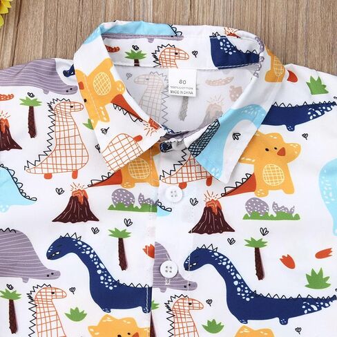 Toddler Boys Dress Clothes Kids Animal Print Button Down Shirt Solid Color Shorts Boys Summer Gentleman Suit Outfit in Saudi Arabia