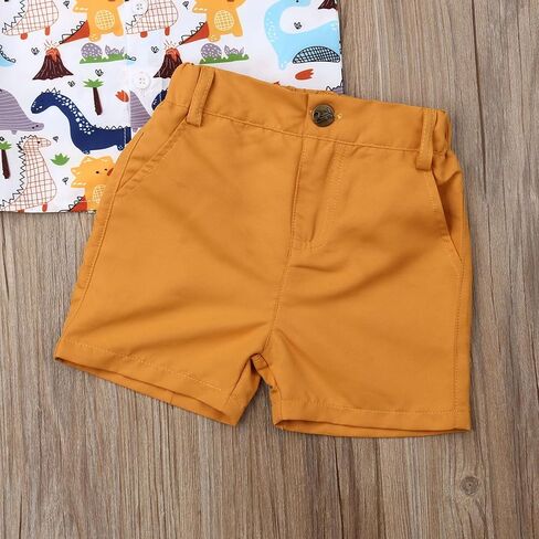 Toddler Boys Dress Clothes Kids Animal Print Button Down Shirt Solid Color Shorts Boys Summer Gentleman Suit Outfit in Saudi Arabia