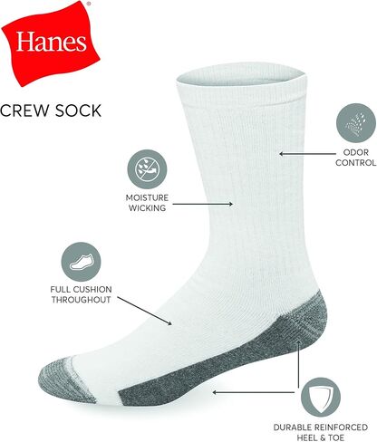 Hanes Men Ultra Cushion FreshIQ Odor Control with Wicking Crew Socks, 6-Pair Pack in Saudi Arabia
