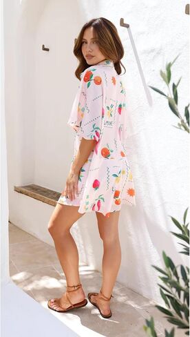 Womens Summer Casual Floral Print Short Sleeve Button Down Shorts Rompers V Neck Collared Boho Jumpsuit in Kuwait