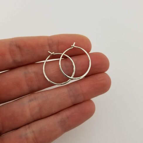 5/8 Inch Thin Small Sterling Silver Lightly Hammered Sleeper Hoop Earrings in Saudi Arabia