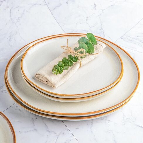 مجموعة أطباق عشاء سيراميك AmorArc مكونة من 6 أطباق من الخزف الحجري التفاعلي مقاس 10.5 بوصة مصنوعة يدويًا، مجموعة أطباق كبيرة على شكل ريفي للمطبخ، آمنة للاستخدام في الميكروويف وغسالة الأطباق، مقاومة للخدش in Kuwait