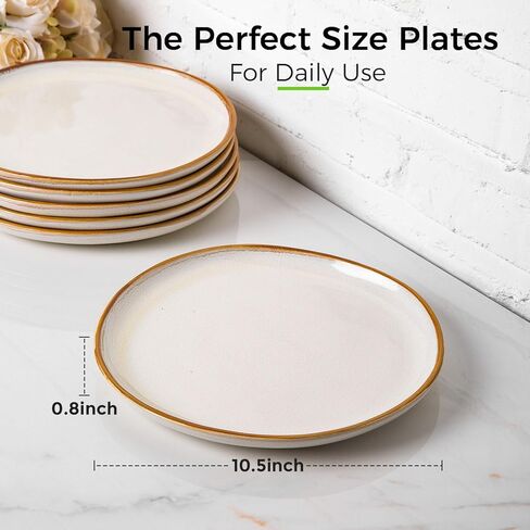 مجموعة أطباق عشاء سيراميك AmorArc مكونة من 6 أطباق من الخزف الحجري التفاعلي مقاس 10.5 بوصة مصنوعة يدويًا، مجموعة أطباق كبيرة على شكل ريفي للمطبخ، آمنة للاستخدام في الميكروويف وغسالة الأطباق، مقاومة للخدش in Kuwait