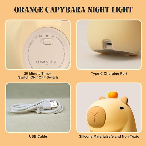 ضوء الليل YuanDian Orange Capybara - هدية للنساء والفتيات المراهقات والأطفال. قم بتزيين غرفة نوم الأطفال باستخدام مصابيح كابيبارا الليلية المصنوعة من السيليكون اللطيفة in Kuwait