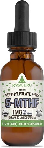RawGuru Organic Methylfolate 1mg + B12 Complex - Cognitive Support and Immunity Boost Tincture - 30 ml. 3 Packs - Vegan Drops in Saudi Arabia