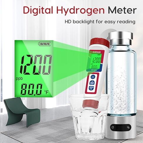 جهاز اختبار الهيدروجين، جهاز اختبار مياه الهيدروجين من GIDIGI، جهاز قياس الهيدروجين الرقمي للمياه، جهاز قياس ORP دقيق، مجموعة اختبار درجة الحرارة 4 في 1 pH H2 ORP لزجاجة مياه الهيدروجين، جهاز اختبار ppb/ppm لمياه الهيدروجين مع ATC in Kuwait