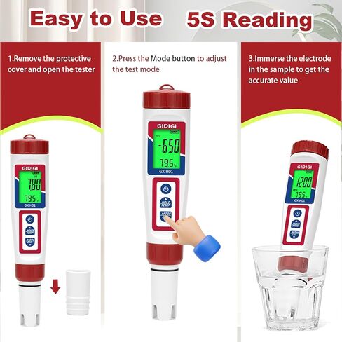 جهاز اختبار الهيدروجين، جهاز اختبار مياه الهيدروجين من GIDIGI، جهاز قياس الهيدروجين الرقمي للمياه، جهاز قياس ORP دقيق، مجموعة اختبار درجة الحرارة 4 في 1 pH H2 ORP لزجاجة مياه الهيدروجين، جهاز اختبار ppb/ppm لمياه الهيدروجين مع ATC in Kuwait