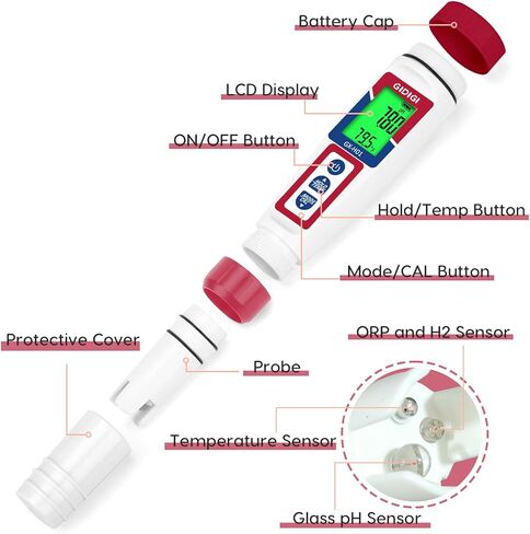 جهاز اختبار الهيدروجين، جهاز اختبار مياه الهيدروجين من GIDIGI، جهاز قياس الهيدروجين الرقمي للمياه، جهاز قياس ORP دقيق، مجموعة اختبار درجة الحرارة 4 في 1 pH H2 ORP لزجاجة مياه الهيدروجين، جهاز اختبار ppb/ppm لمياه الهيدروجين مع ATC in Kuwait