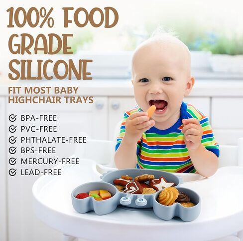 مجموعة مكونة من 3 قطع من أدوات تغذية الأطفال المصنوعة من السيليكون، وألواح شفط للطفل، وألواح سيليكون مع مقسمة بالشفط، ومجموعة مريلة شوكة ملعقة للأطفال لأطباق وأواني الأطفال، باللون البني والأزرق والرمادي in Kuwait