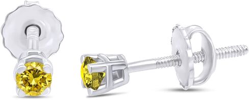14K الذهب آخر جولة قطع الماس الطبيعي الأصفر 1/4 Cttw - 1/3 Cttw سوليتير أقراط فضة المسمار الخلفي مجوهرات للنساء in Saudi Arabia