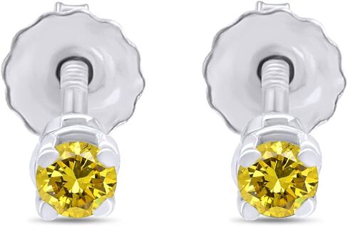 14K الذهب آخر جولة قطع الماس الطبيعي الأصفر 1/4 Cttw - 1/3 Cttw سوليتير أقراط فضة المسمار الخلفي مجوهرات للنساء in Saudi Arabia