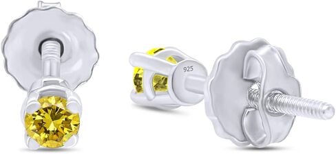 14K الذهب آخر جولة قطع الماس الطبيعي الأصفر 1/4 Cttw - 1/3 Cttw سوليتير أقراط فضة المسمار الخلفي مجوهرات للنساء in Saudi Arabia