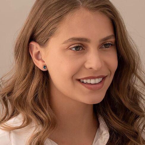 Peora 14K White Gold London Blue Topaz Earrings for Women, Natural Gemstone Classic Solitaire Studs, 7x5mm Oval Shape, 2 Carats total, Friction Back in Saudi Arabia