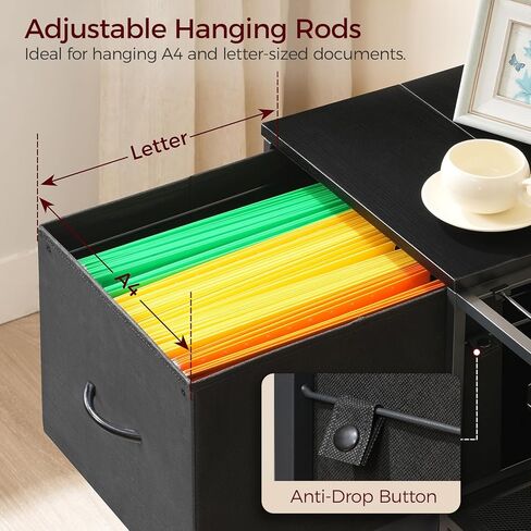 خزانة ملفات متنقلة، خزانة ملفات جانبية بدرجين للمكتب المنزلي، حامل طابعة متدحرج مع رف مفتوح، لملفات بحجم A4/Letter، خزانة المكتب، درج غير منسوج، أسود FCHB9701 in Kuwait