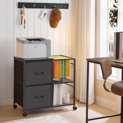 خزانة ملفات متنقلة، خزانة ملفات جانبية بدرجين للمكتب المنزلي، حامل طابعة متدحرج مع رف مفتوح، لملفات بحجم A4/Letter، خزانة المكتب، درج غير منسوج، أسود FCHB9701 in Kuwait