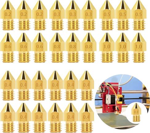 30 قطعة من فوهات الطارد MK8، فوهات طابعة ثلاثية الأبعاد لـ MK8 12 قطعة (0.4 مم) و3 قطع (0.2 مم، 0.3 مم، 0.5 مم، 0.6 مم، 0.8 مم، 1.0 مم) لـ Makerbot Creality CR-10 Ender 3 5 in Kuwait