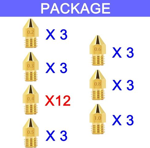 30 قطعة من فوهات الطارد MK8، فوهات طابعة ثلاثية الأبعاد لـ MK8 12 قطعة (0.4 مم) و3 قطع (0.2 مم، 0.3 مم، 0.5 مم، 0.6 مم، 0.8 مم، 1.0 مم) لـ Makerbot Creality CR-10 Ender 3 5 in Kuwait