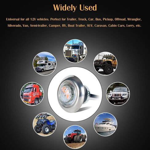 10pcs 3/4 inch Round Side 3pcs LEDs Marker Trailer Bullet License With Stainless Steel 304 Trim Ring Bezel Amber light+Clear lens in Saudi Arabia