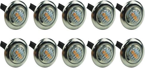 10pcs 3/4 inch Round Side 3pcs LEDs Marker Trailer Bullet License With Stainless Steel 304 Trim Ring Bezel Amber light+Clear lens in Saudi Arabia