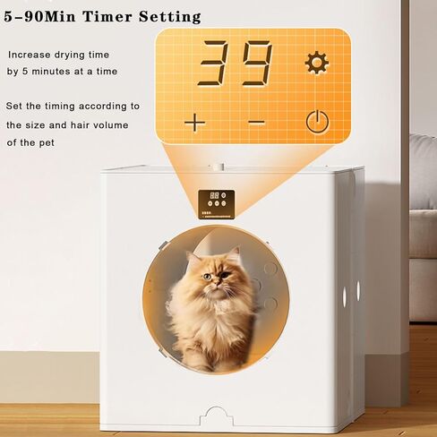 صندوق تجفيف الحيوانات الأليفة الأوتوماتيكي القابل للطي للقطط والكلاب الصغيرة، مجفف شعر القطط مع تحكم في درجة الحرارة ومؤقت قابل للتعديل، صندوق تجفيف ذكي للحيوانات الأليفة بـ 3 سرعات، سعة كبيرة 84 لتر in Kuwait